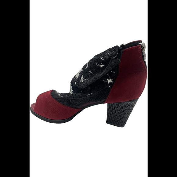 Jsaierl Women's Lace Peep Toe Ankle Boot Red/Black - Medium - Picture 3 of 3